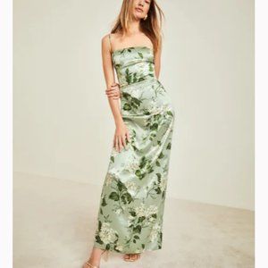 Frankie Silk Dress in Tea Garden Green Floral Maxi